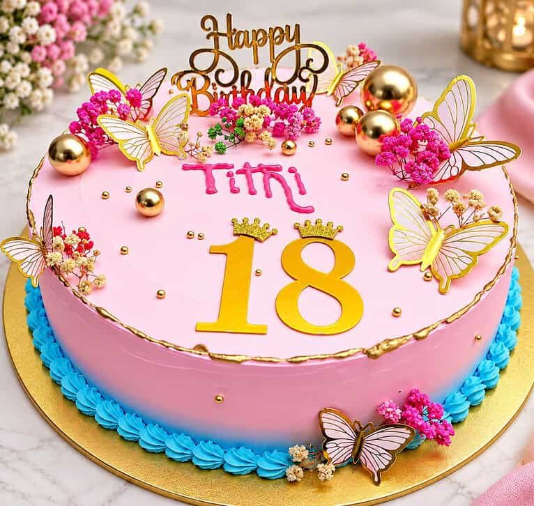 ১৮তম জন্মদিনের গোলাপি প্রজাপতি কেক — Tinnis Bakeshop